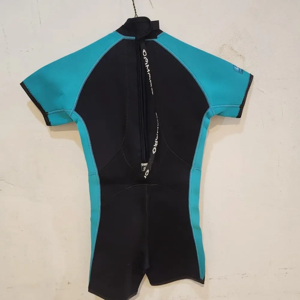 L.L.Bean Camaro Kids Sz L Shorty Wetsuit Neoprene Blue Black Springsuit Swimsuit